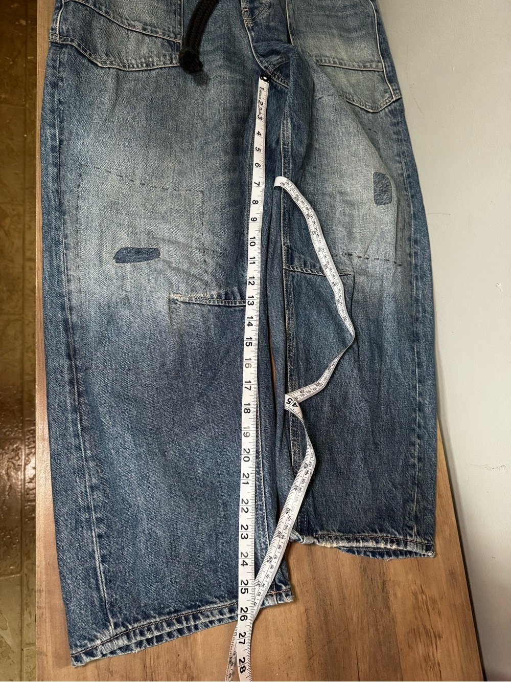 We The Free Moxie Barrel Jeans Blue Relaxed Patchwork Drawstring Jeans - Picture 7 of 8
